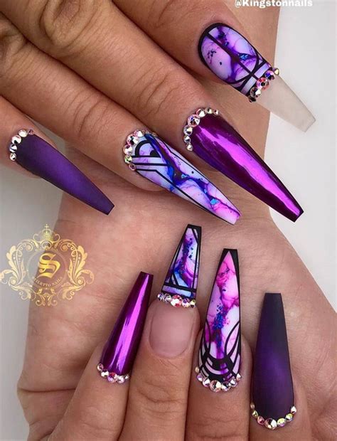 matte nails purple|purple long coffin acrylic nails.